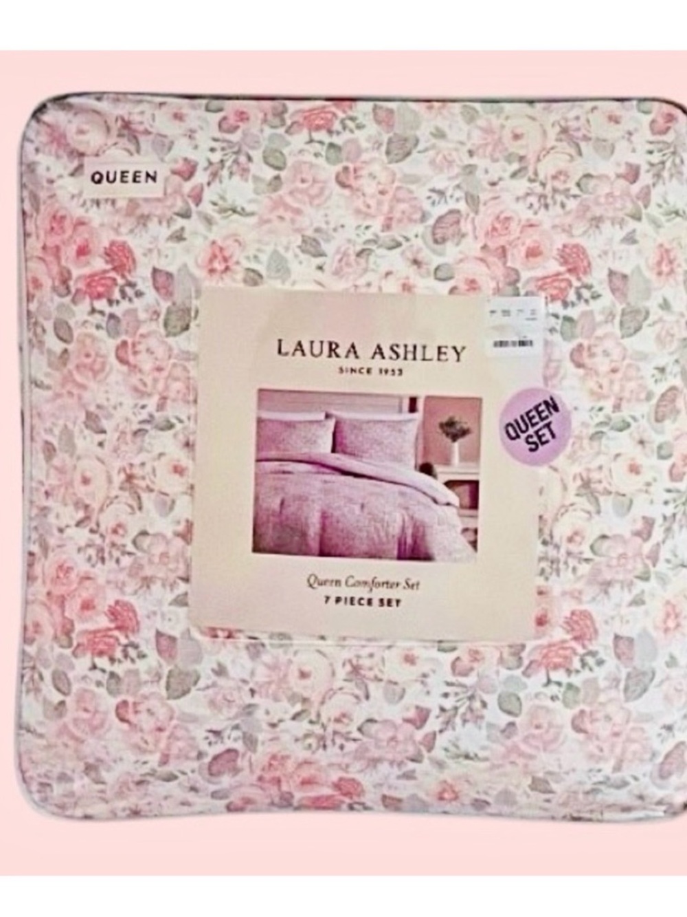 🆕- Laura Ashley Charming 7pc Queen Comforter Set in Pink Floral. Beautiful